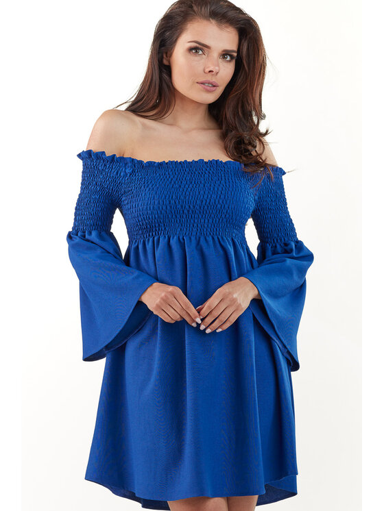 Awama Awama Sukienka letnia A228 Niebieski Basic Fit