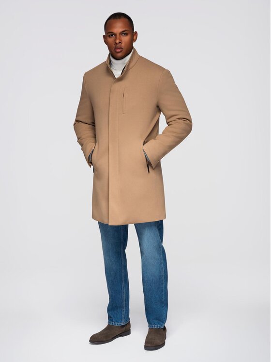 Ombre Ombre Płaszcz przejściowy OM-COWC-0136 Beżowy Regular Fit