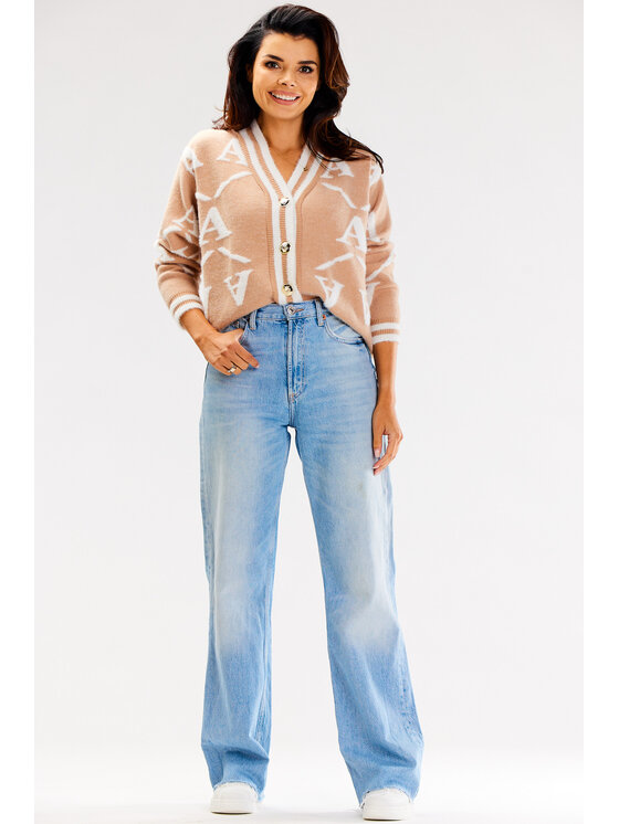Awama Awama Sweter A614 Beżowy Basic Fit