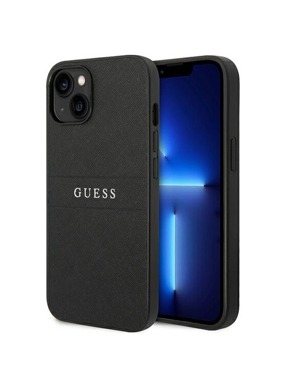 Guess Guess Etui na telefon Saffiano Metal Logo Stripes Czarny