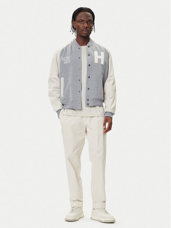 Tommy Hilfiger Tommy Hilfiger Bunda bomber Mix Media Varsity MW0MW39684 Světle šedá Regular Fit