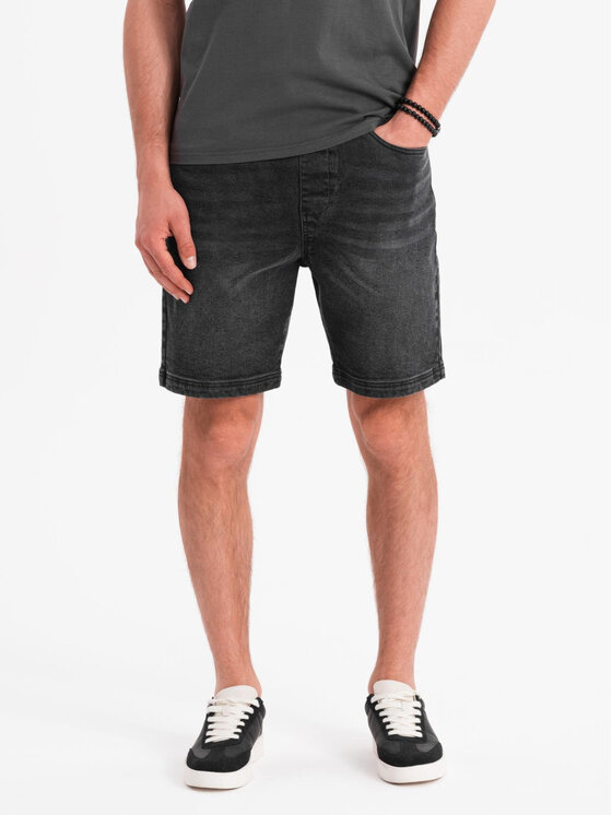 Ombre Ombre Szorty jeansowe OM-SRDS-0192 Czarny Regular Fit