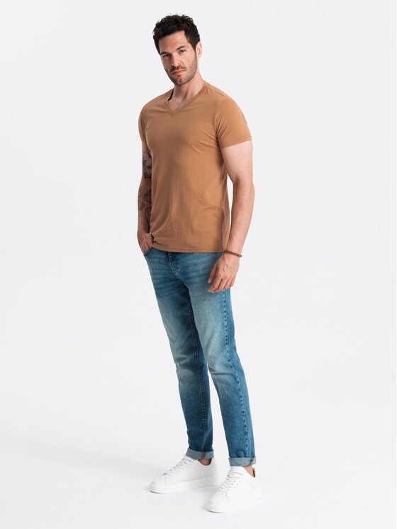 Ombre Ombre T-Shirt OM-TSBS-0145 Brązowy Regular Fit