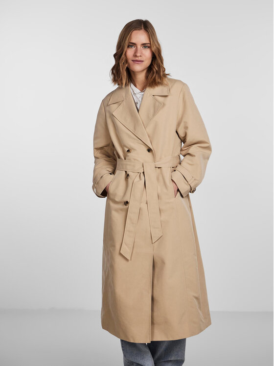 Pieces Trench 17132310 Bej Regular Fit