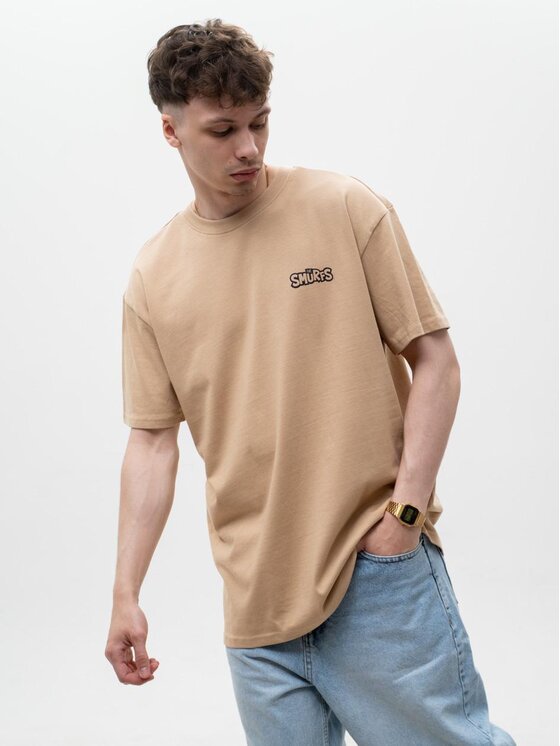 Smerfy Smerfy T-Shirt Szeroka Luźna Gargamel 128801 Beżowy Oversize