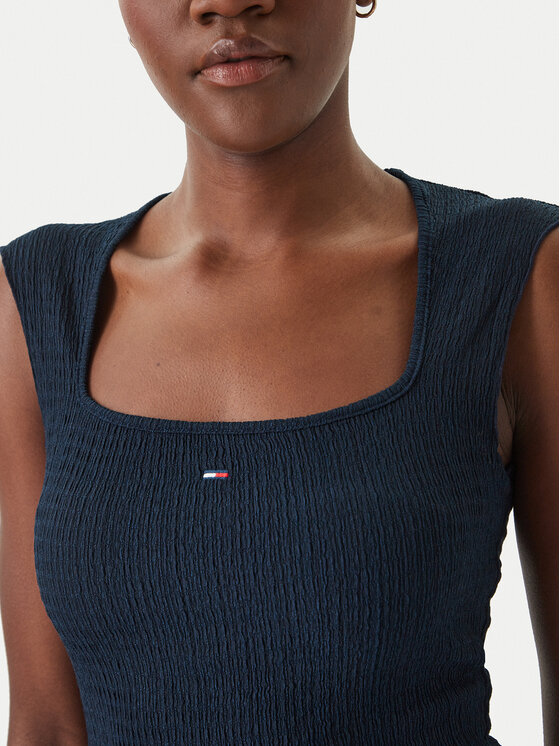 Tommy Jeans Tommy Jeans Top Smock Seersucker DW0DW22220 Dunkelblau Slim Fit