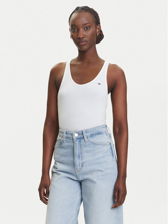 Tommy Jeans Tommy Jeans Top DW0DW20917 Alb Regular Fit