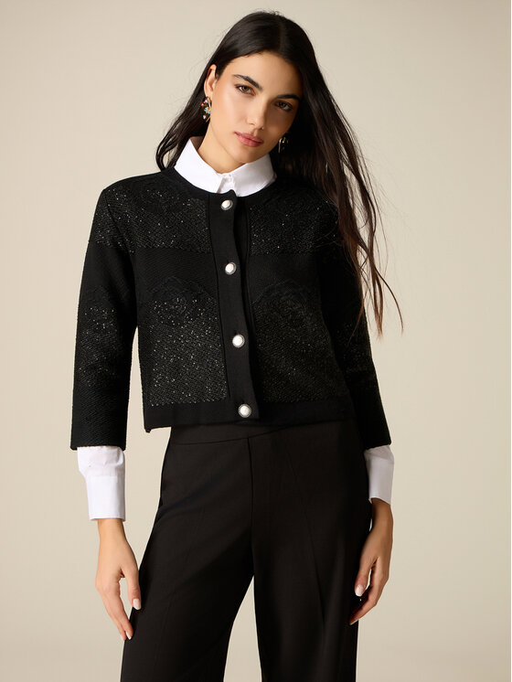 Oltre Oltre Cardigan M524J005296N033 Nero Boxy Fit