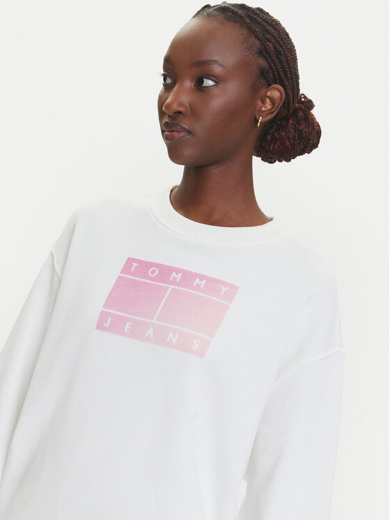 Tommy Jeans Tommy Jeans Felpa Gradient Flag DW0DW21396 Bianco Relaxed Fit