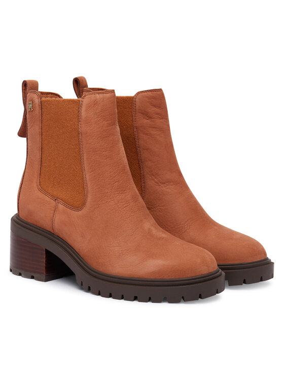 Tommy Hilfiger Tommy Hilfiger Členková obuv Th Nubuck Chelsea Cleated Heel FW0FW09158 Hnedá