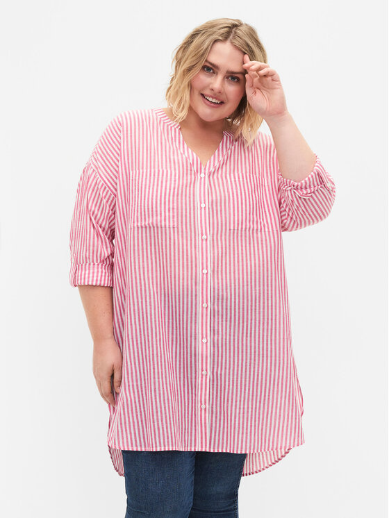 Zizzi Vestito chemisier CA02353B Rosso Loose Fit, taglia : S