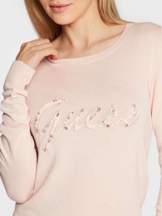 GUESS Women's Liliane Long Sleeve Sweater – Rhinestone Embroidered Logo, Ribbed Trim - View #12