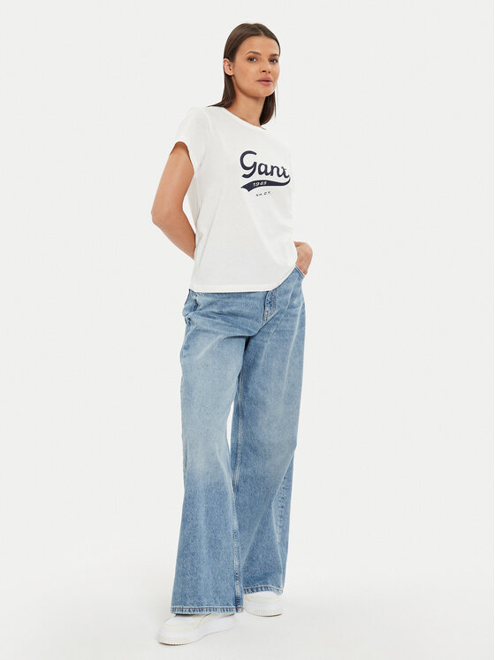 Gant Gant T-krekls Script Graphic 4200482 Balts Regular Fit