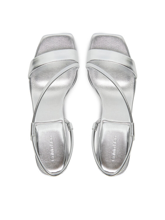Calvin Klein Calvin Klein Sandały Heel Sandal 50 Squared Metallic HW0HW02560 Srebrny
