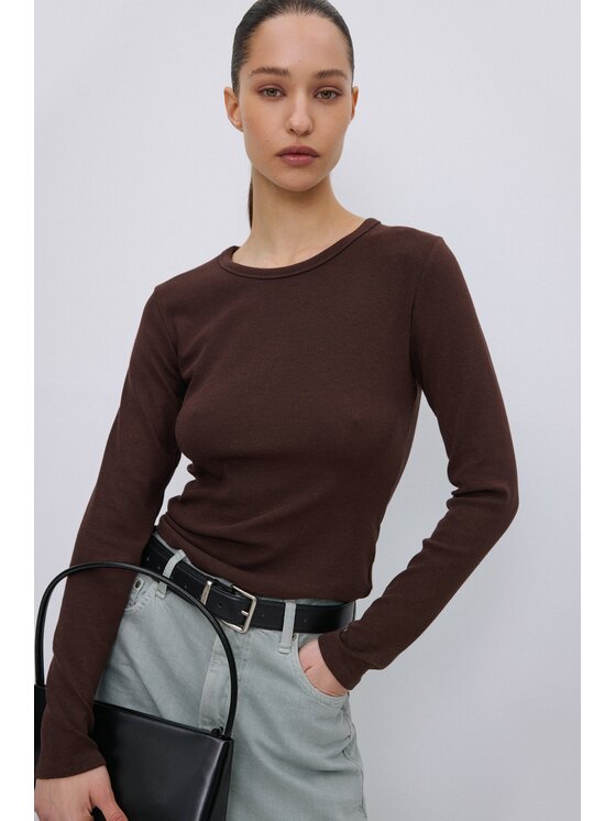 Estro Estro Longsleeve ER00119656 Marrone scuro Slim Fit