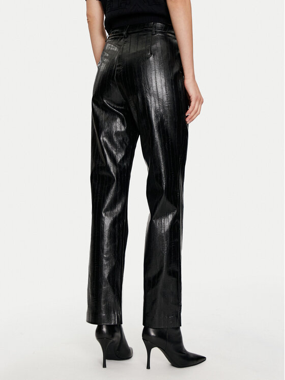 Sisley Sisley Dirbtinės odos kelnės 4S6DLF064 Juoda Straight Leg