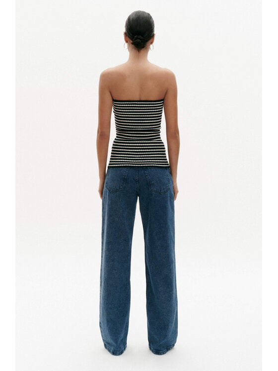 BENU BENU Top W ŚMIETANKOWE PASKI Granatowy Slim Fit