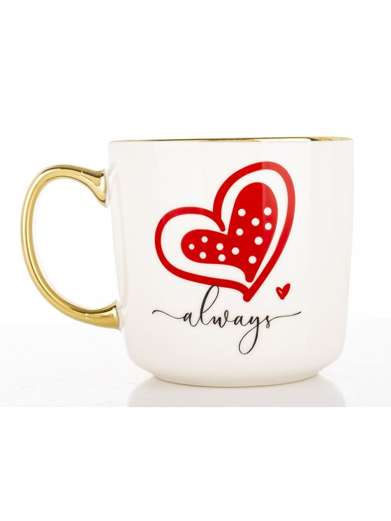 MIAhome MIAhome Kubek porcelanowy 385 ml z czerwonym sercem i napisem ALWAYS Biały