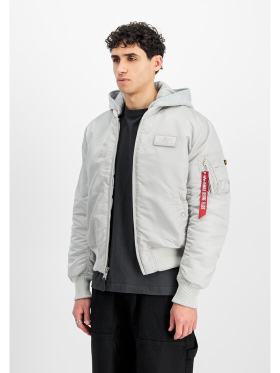 Alpha Industries Alpha Industries Kurtka bomber MA-1 Zip Hood Backprint Bomber Jacket Szary Slim Fit