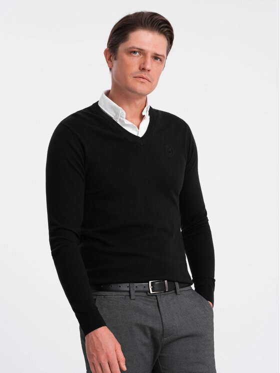 Ombre Ombre Sweter OM-SWSW-0102 Czarny Regular Fit