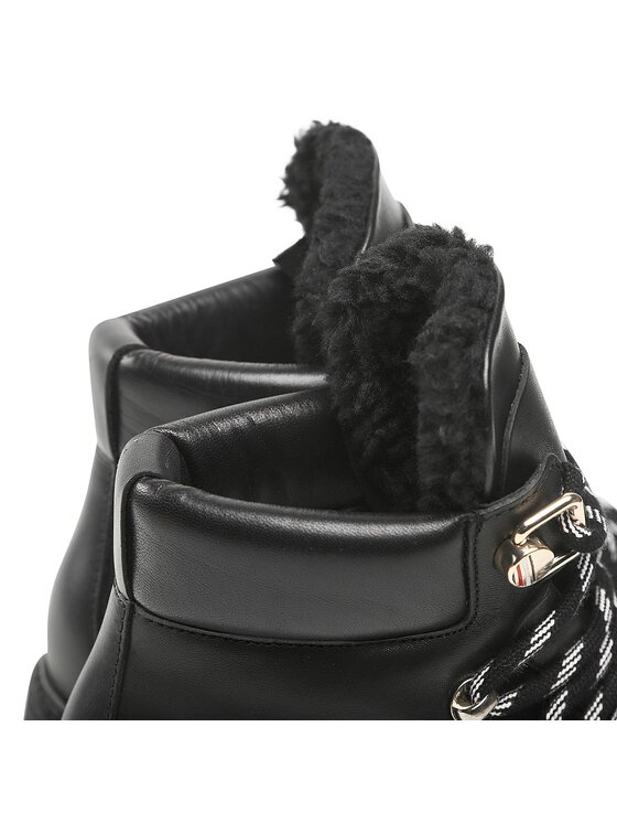 Tommy Hilfiger Tommy Hilfiger Ботильйони Leather Outdoor Flat Boot FW0FW06725 Чорний