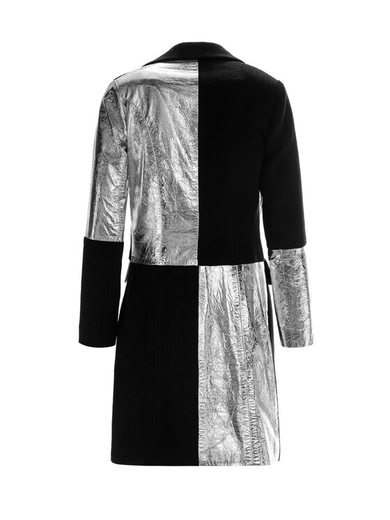 Sandra Stachura Luxury Design Sandra Stachura Luxury Design Płaszcz zimowy Kaszmirowy Płaszcz Ze Skórą Czarny Classic Fit