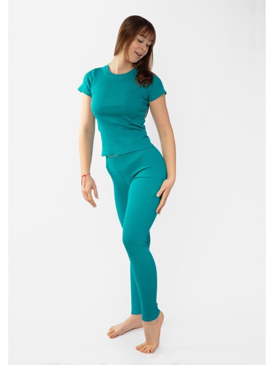DKaren Sport DKaren Sport Komplet bluzka i spodnie Halima Turkusowy Slim Fit