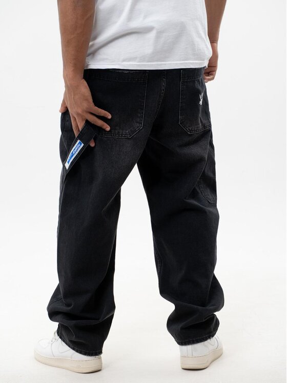 Jigga Wear Jigga Wear Jeansy Spodnie Jeansowe Super Baggy Cargo Męskie Czarne Jigga Wear Crown XXL Czarny Baggy Fit