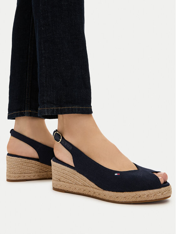 Tommy Hilfiger Tommy Hilfiger Espadrilles Mid Wedge Espad Slingback FW0FW09228 Tumši zils