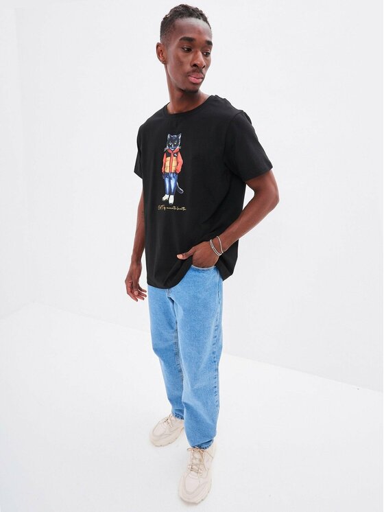 CAT by maniita lacitta CAT by maniita lacitta T-Shirt Printed men's t-shirt with CAT Czarny Regular Fit