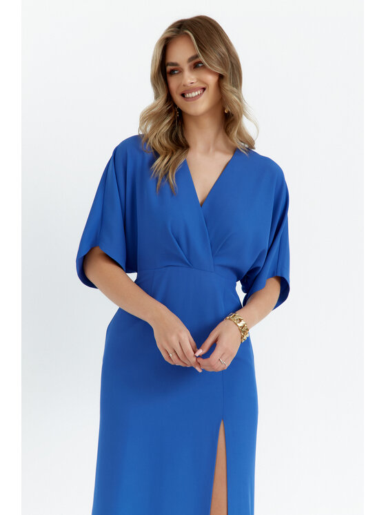 Makover Makover Sukienka codzienna K163 Niebieski Modern Fit