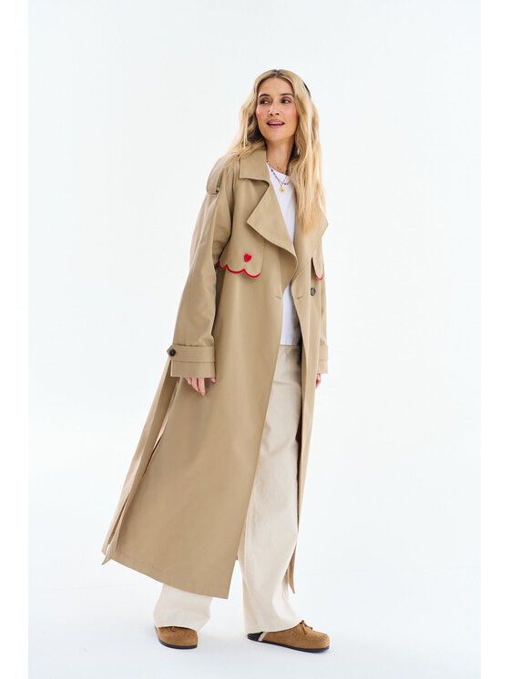 NAOKO NAOKO Trencz Cross My Heart Beżowy Regular Fit