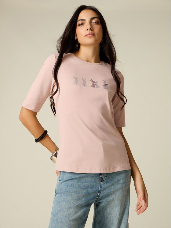 Oltre Oltre T-Shirt G078J004677N006 Różowy Regular Fit