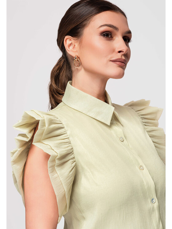 Ombre Ombre Košile OW-SH-E0037 Zelená Slim Fit