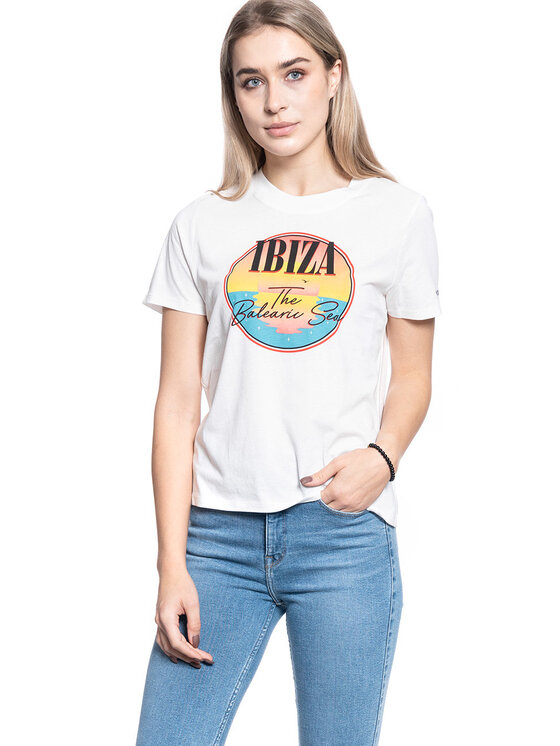 Wrangler Wrangler T-Shirt HIGH RIB REGULAR TEE Biały Regular Fit