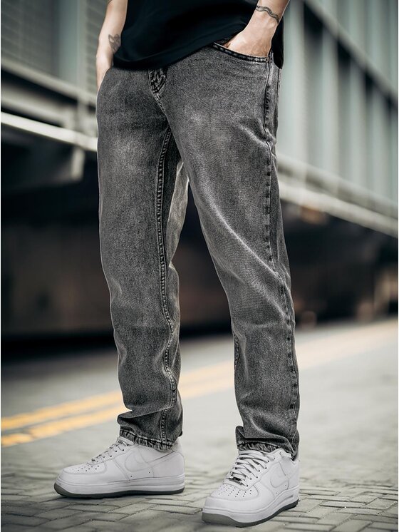 Jigga Wear Jigga Wear Jeansy KLASYCZNE Sprane Mini Haft Logo 34 Czarny Regular Fit