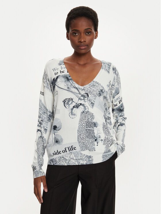 Desigual Desigual Džemper Kawartha Lakes 24WWJF61 Écru Regular Fit