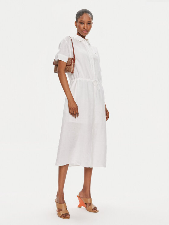 Tommy Hilfiger Tommy Hilfiger Rochie tip cămașă WW0WW41911 Alb Relaxed Fit