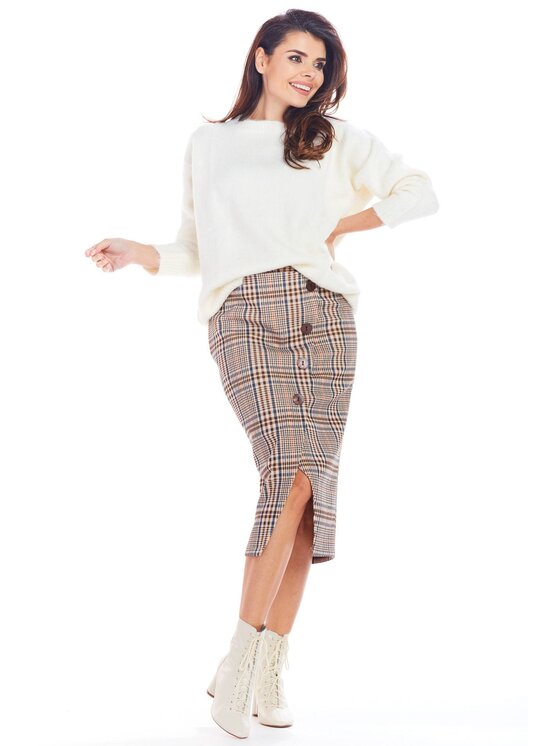 Awama Awama Spódnica A363 Brązowy Basic Fit