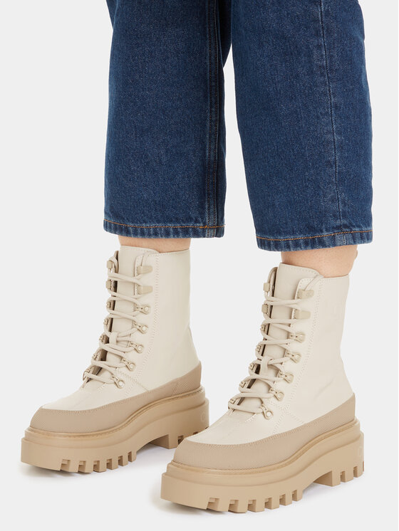 Calvin Klein Jeans Calvin Klein Jeans Ботильйони Flatform Lace Up Boot Lth YW0YW01110 Бежевий
