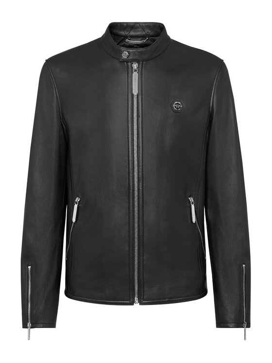 PHILIPP PLEIN PHILIPP PLEIN Kožená bunda 585 Černá Slim Fit
