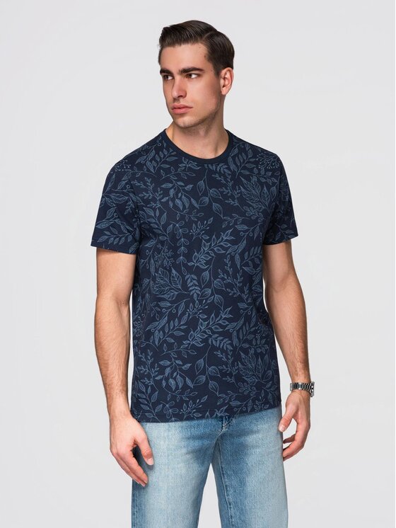 Ombre Ombre T-Shirt OM-TSFP-0262 Granatowy Regular Fit