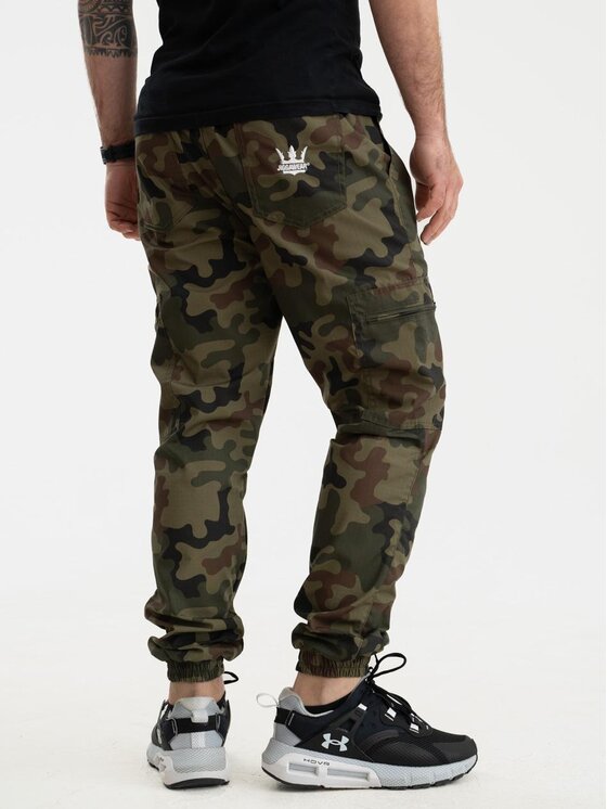 Joggery, rozmiar XXL, Zielone, Spodnie Materiałowe Jogger Bojówki Ze Ściągaczem Zielone Camo Jigga Wear Crown Ripstop Cargo 4XL