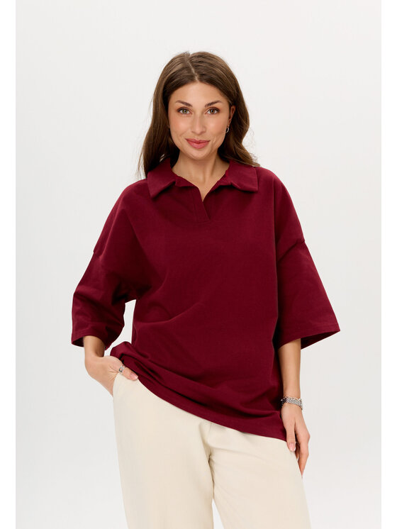Mirons Mirons Polo Soft Bordowy Oversize
