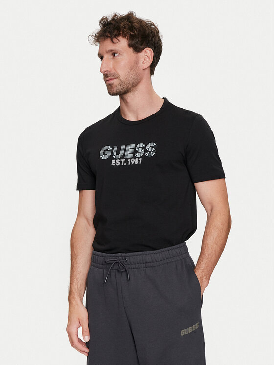 Guess T-krekls M4YI30 J1314 Melns Slim Fit