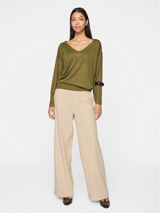 Vila Vila Kalhoty z materiálu Varone 14087407 Béžová Wide Leg