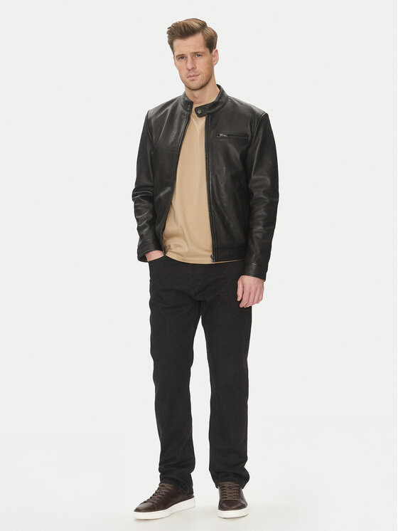Serge Pariente Serge Pariente Lederjacke Retro Schwarz Slim Fit