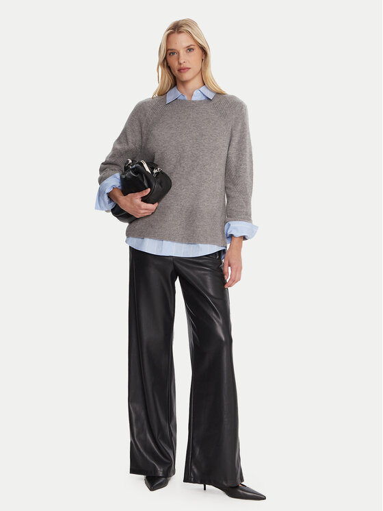 Marella Marella Hose aus Kunstleder Anello 2525786062 Schwarz Wide Leg