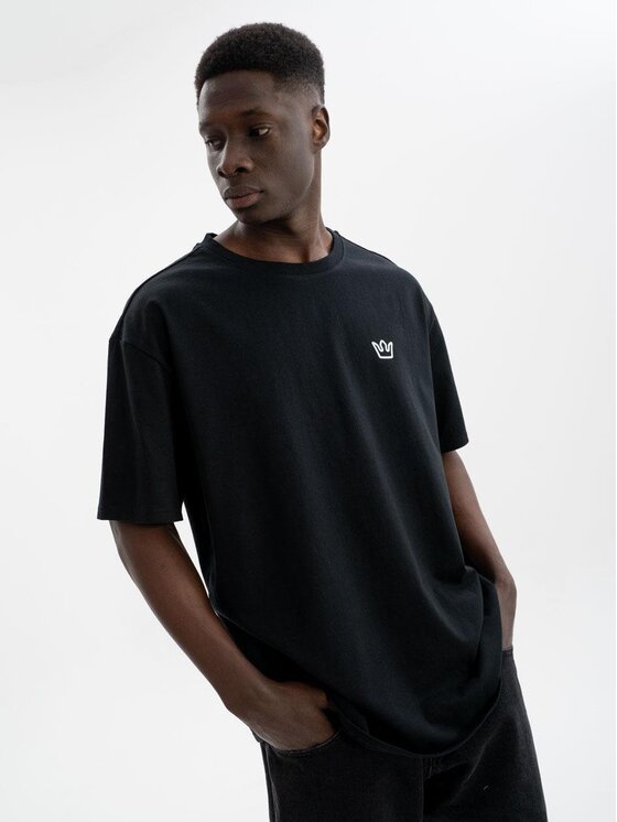 Jigga Wear Jigga Wear T-Shirt Koszulka Z Krótkim Rękawem Oversize Męska Czarna / Biała Jigga Wear Simple Crown M Czarny Oversize
