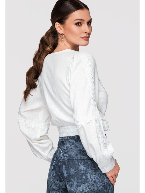 Ombre Ombre Bluzka OW-TS-E0033 Biały Slim Fit